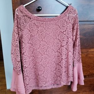 Pink Rose lace and chiffon shirt